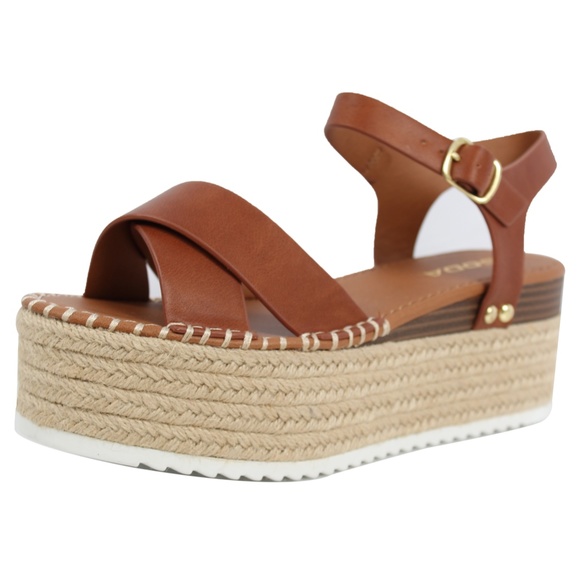 Size 5.5 Tan Criss Cross Ankle Strap Espadrille - Picture 3 of 5